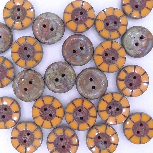 B42 - 2 x 14mm table cut buttons in Sunflower Picasso