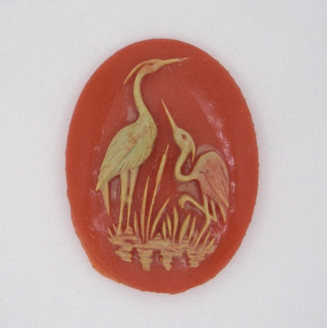 Cam02 - 40x30mm Cameo of Storks in Coral Red (Vintage)