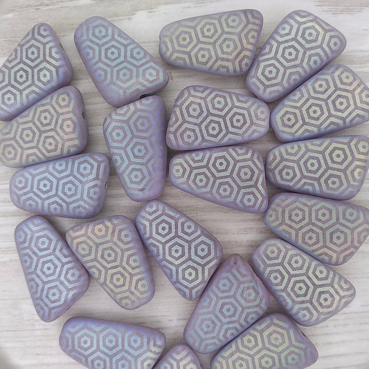 21x14mm bead in Matt Lilac with laser etched Hexagons