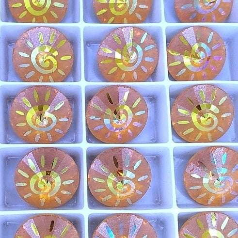 14mm Rivoli in Topaz AB with Laser Etched Swirl or Sun pattern (Swarov ...