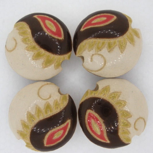 CLB-062-C-M lentil bead in Ivory- Olive and Brown Paisley from Golem Studio