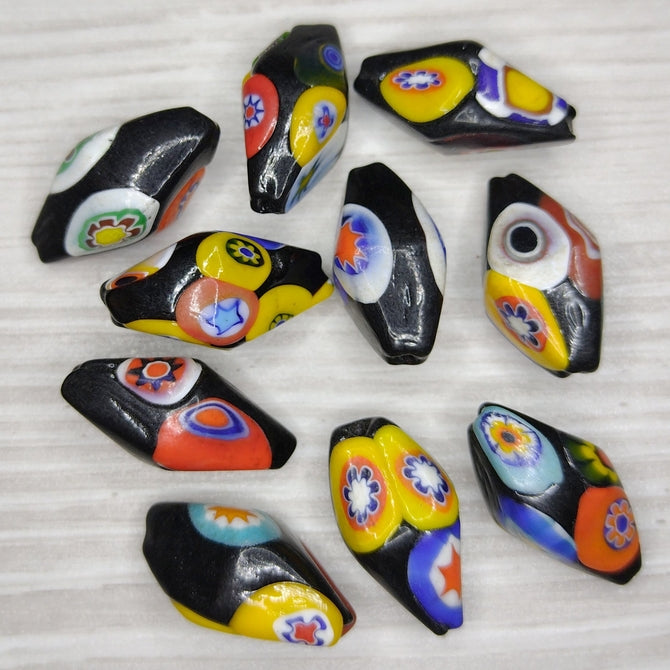 22x12mm Venetian millefiori bead in Black Multicoloured (1960/70s)