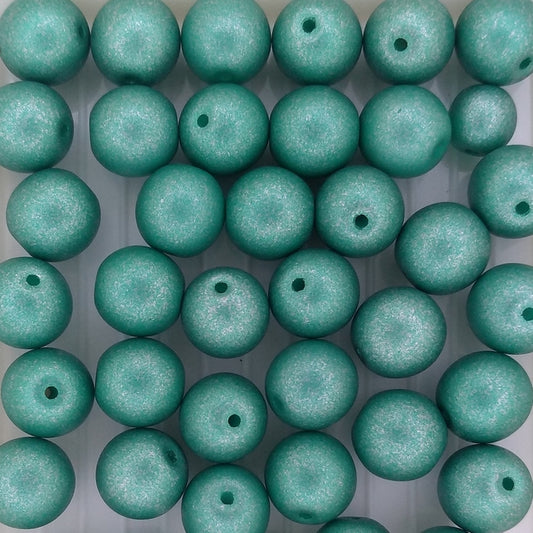 10 x 8mm round beads in Metallic Green