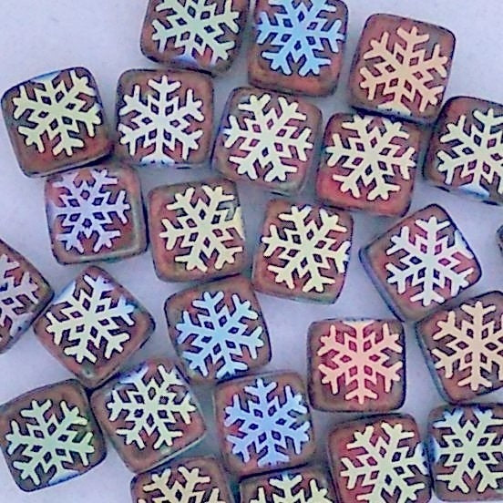 25 x 6mm Czech tiles in Matt Dark Red with Laser etched Snowflakes