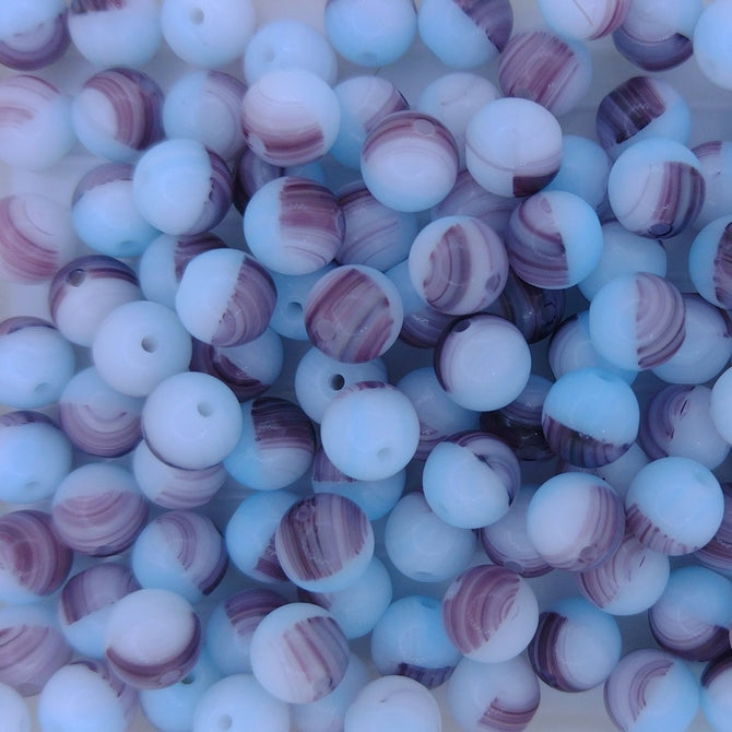 25 x 6mm round beads in Light Blue and Brown Marble