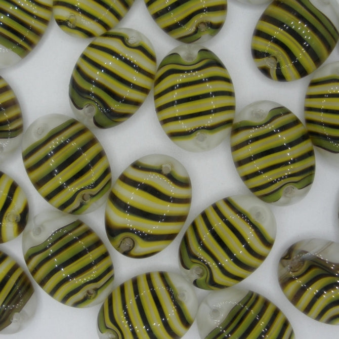 Cab129 - 18x13mm sew on cabochon with Black/Yellow strips (1950-60s)