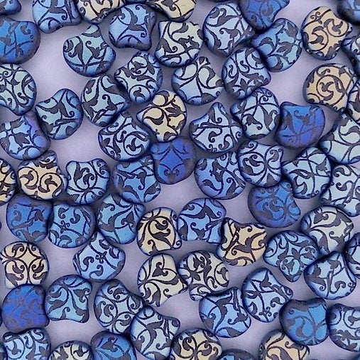15 x Ginko beads in Matt Black with Floral design