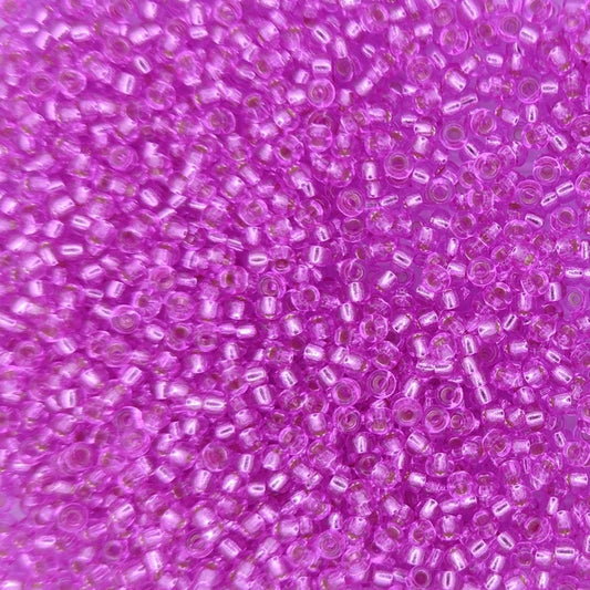 1339 - 10g Size 11/0 Miyuki seed beads in Silver lined Hot Lavender
