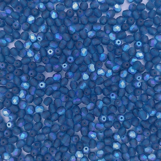 50 x 4mm faceted beads in Matt Capri Blue AB