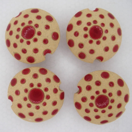 CLB-087-E-M lentil bead in Red on Tan "The Big Bang" from Golem Studio