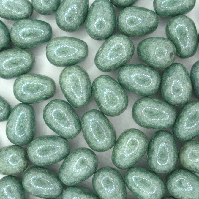 6 x large drops in Chalk with Green Lustre (11x8mm)