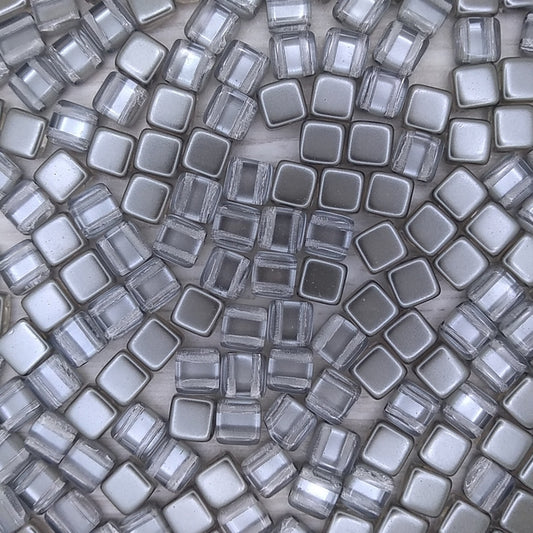 20 x 6mm Czech tiles in Crystal/Metallic Pewter