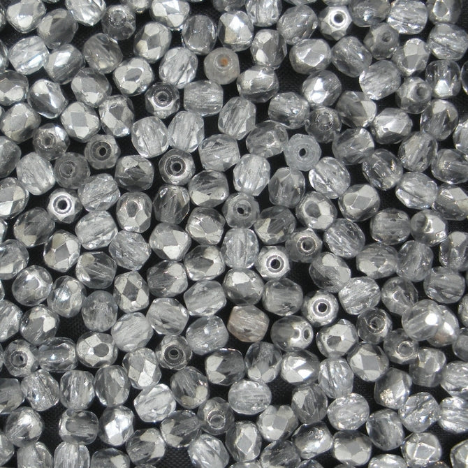 50 x 4mm faceted beads in Silver/Crystal beads *