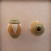 COB-03-D oval bead in Green Stripes- Orange and White Triangles from Golem Studio