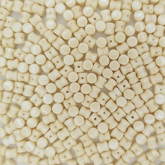 50 x diabolo beads in Chalk White/Champagne Lustre