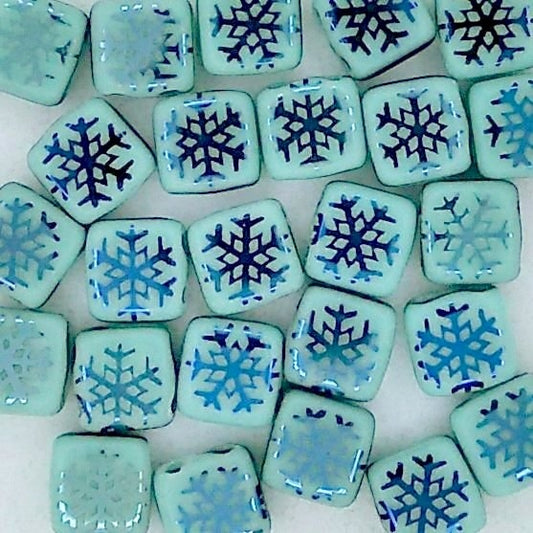 25 x 6mm Czech tiles in Turquoise with Laser etched Snowflakes