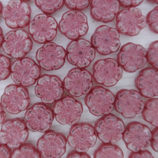 10 x 10mm Mallow flowers in Crystal with Dark Red Lustre