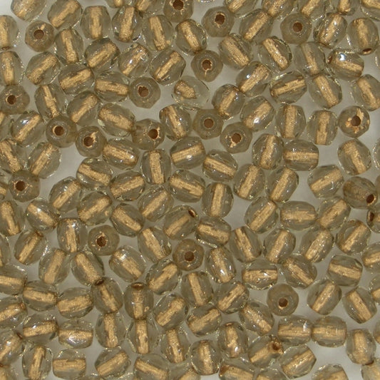 50 x 3mm faceted beads in Gold lined Smoke Grey