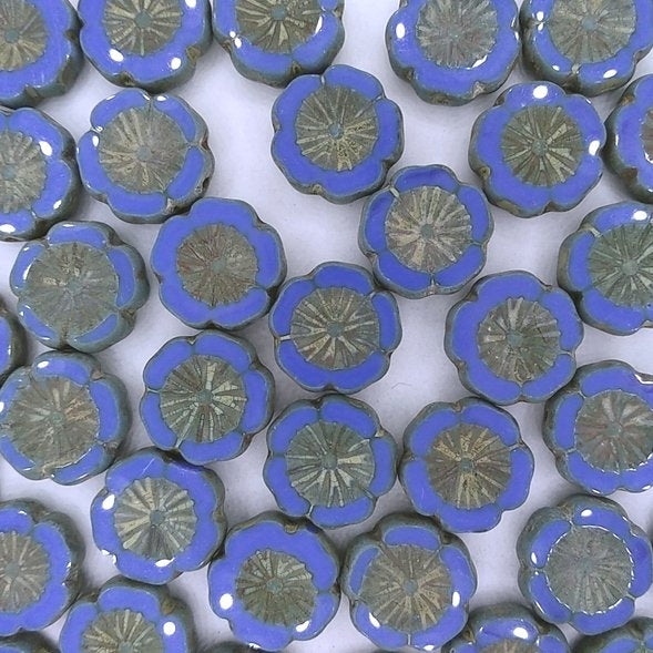 4 x 14mm Hawaiian flowers in Opaque Blue Picasso