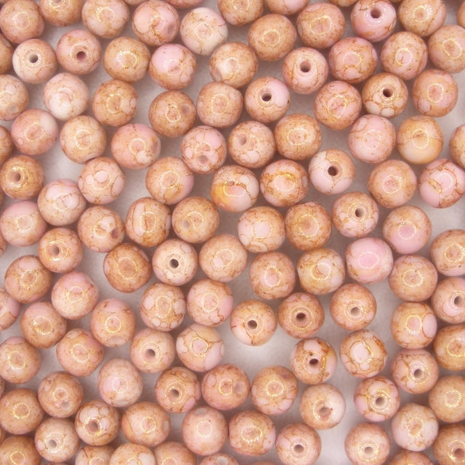 50 x 5mm round beads in Opaque Light Pink/Topaz Lustre