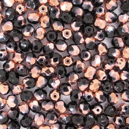 50 x 5mm faceted beads in Black/Capri Gold