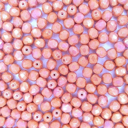 50 x 6mm faceted beads in Chalk White/Red Lustre