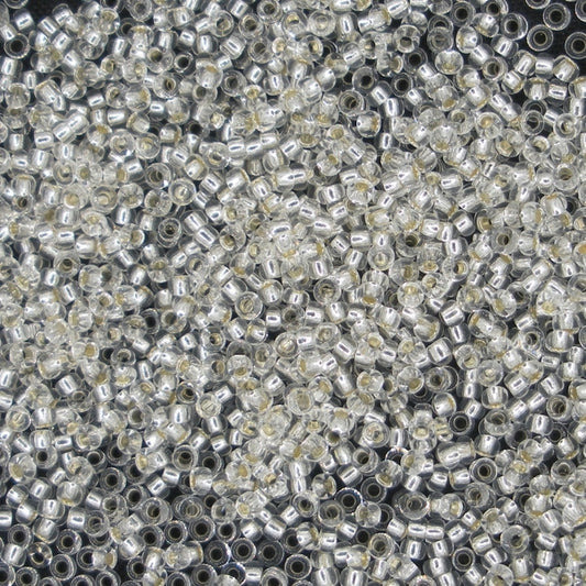 10g Size 13/0 Czech seed beads in Silver lined Crystal