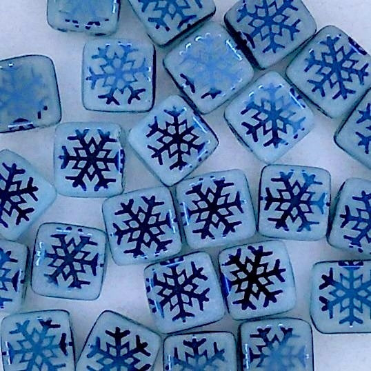 25 x 6mm Czech tiles in Blue Grey with Laser etched Snowflakes