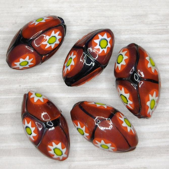 23x14mm Venetian millefiori bead in Brown (1960/70s)