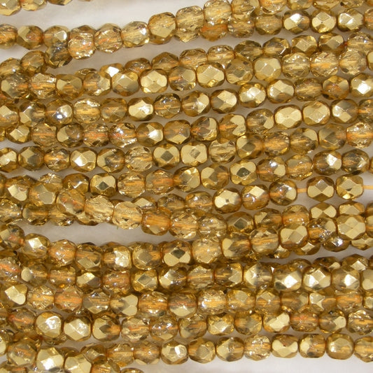 50 x 4mm faceted beads in Metallic Apricot Ice