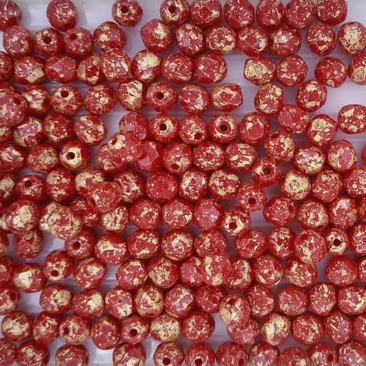 50 x 4mm faceted beads in Opaque Coral Splash