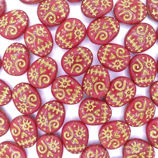 4 x crazy heads in Opaque Dark Red/Gold (16x13mm)