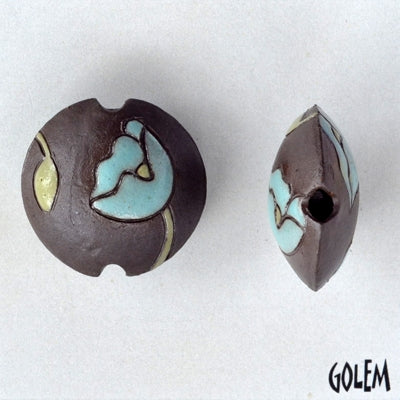 CLB-096-A-M lentil bead in Blue Poppies on Dark from Golem Studio