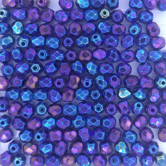 50 x 4mm faceted beads in Blue Iris