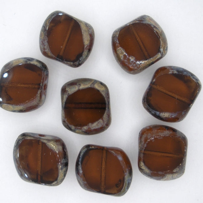 14x15mm table cut bead in Dark Topaz/Picasso