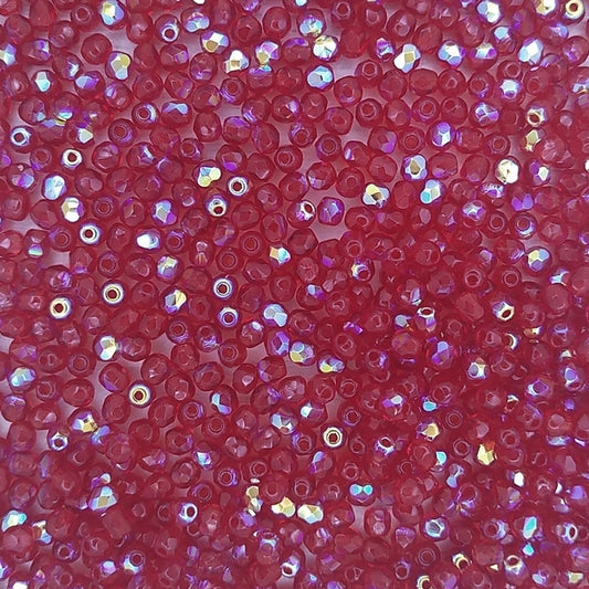 50 x 3mm faceted beads in Ruby Red AB