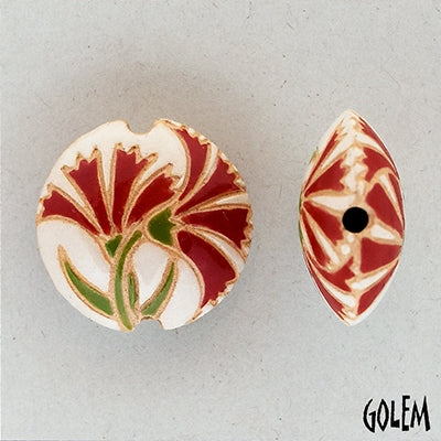 CLB-133-A-M - lentil bead in Red Carnations from Golem Studio
