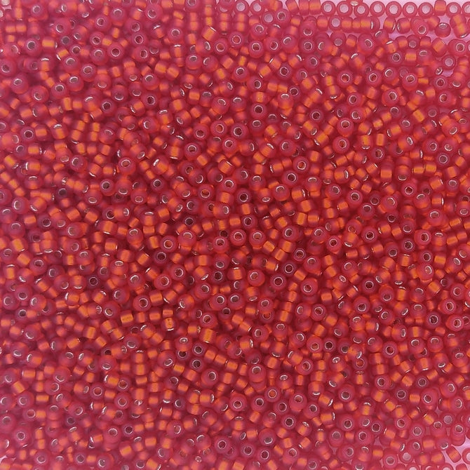 0010F - 5g Size 15/0 Miyuki seed beads in Matt Silver lined Flame Red