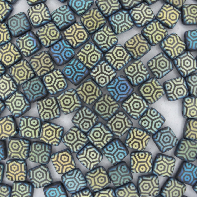 25 x 6mm Czech tiles with laser etched Matt Medium Honeycomb