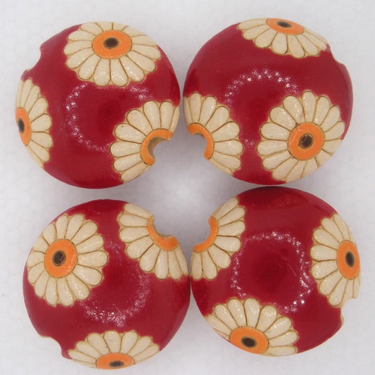 CLB-008-B-M lentil bead in Daisies on Red from Golem Studio