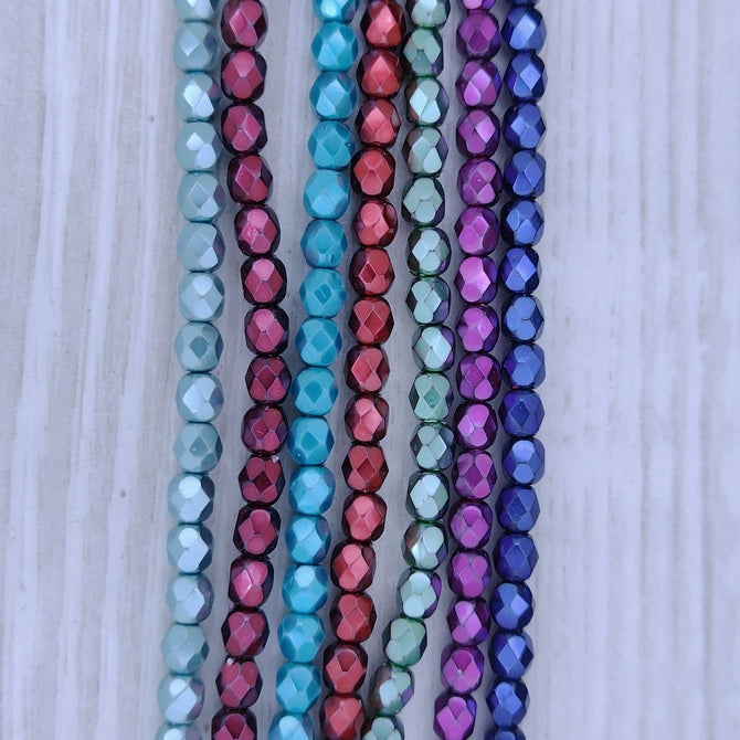 350 x 4mm faceted beads in Metallic colours (7 strands of 50 beads)