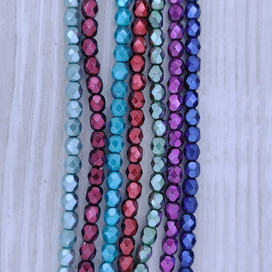 350 x 4mm faceted beads in Metallic colours (7 strands of 50 beads)