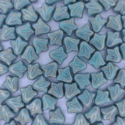 10 x 9mm Lily flowers in Turquoise with Terracotta