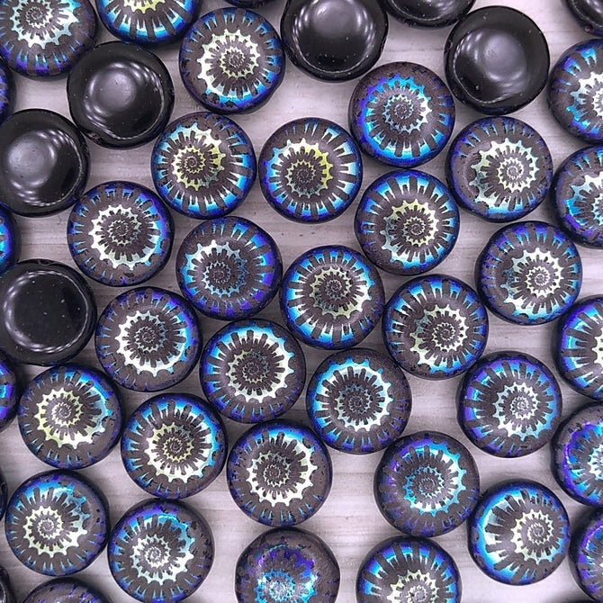 6 x 12mm candy beads in Black with laser etched Shell