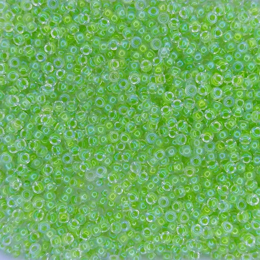 0228 - 10g Size 11/0 Miyuki seed beads in Light Green lined Crystal
