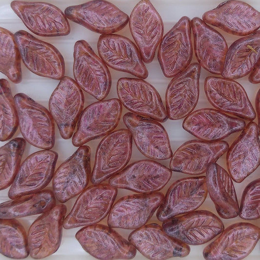 15 x Bay leaves in Crystal Rose Picasso (12x6mm)