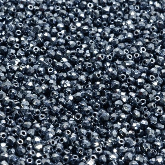 50 x True 2mm faceted beads in Gunmetal