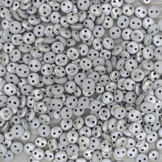 50 x two hole lentils in etched Labrador Silver