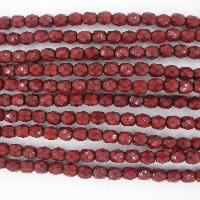 38 x 4mm snake skin beads in Dark Coral