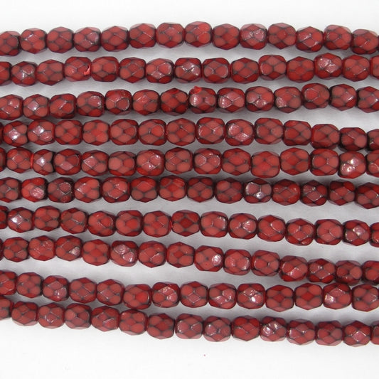 38 x 4mm snake skin beads in Dark Coral